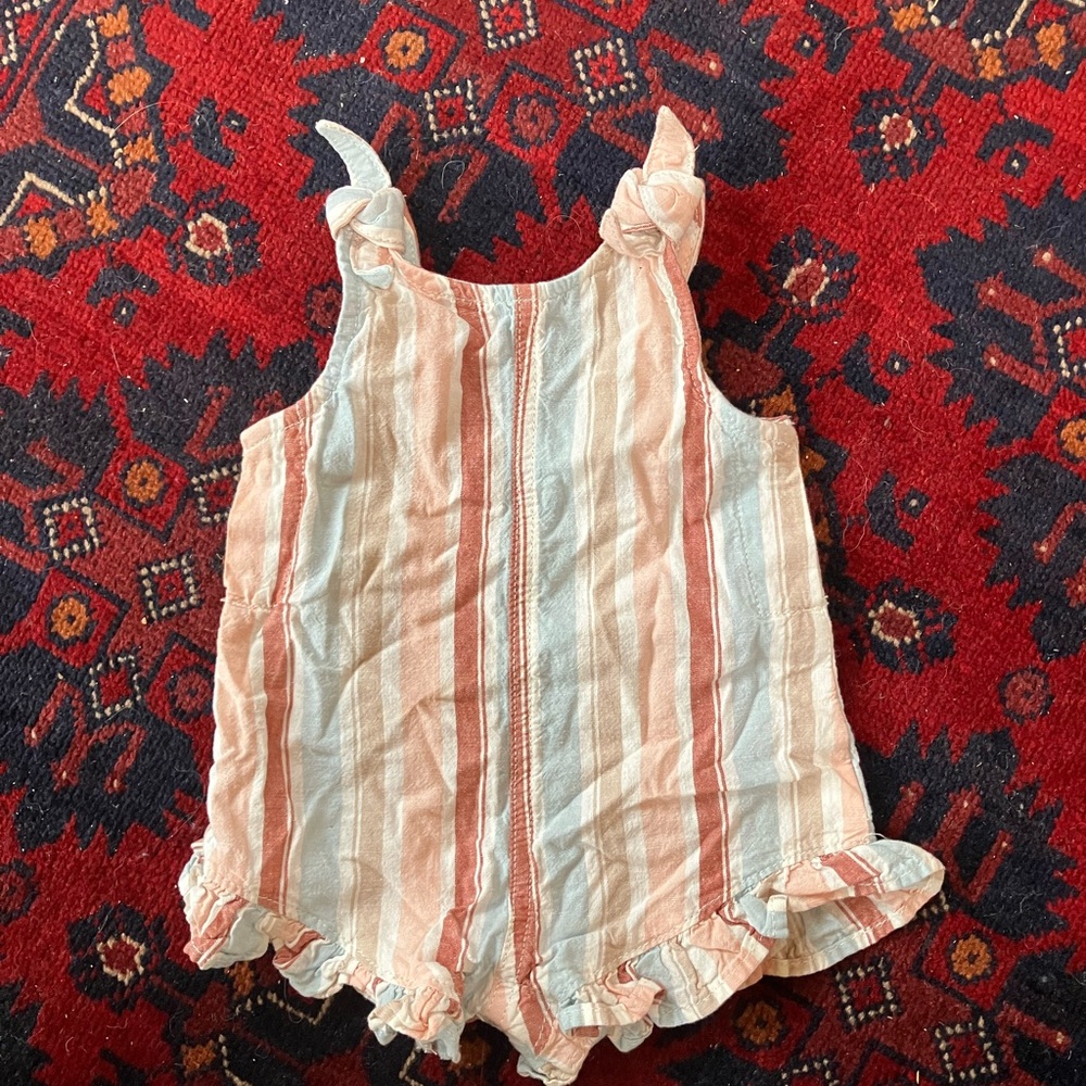 Organic Cotton & Linen Striped Pink & White Girls' Sleeveless Romper
